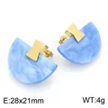 Boucles d'oreilles rétro françaises en résine marbrée bleue avec acier plaqué or - Marbre bleu ciel