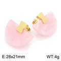 Boucles d'oreilles vintage françaises en résine rose avec clous en acier doré - Motif marbre rose