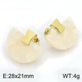 Boucles d'oreilles vintage en résine crème en forme d'éventail avec acier doré - Motif Marbre Blanc Cassé