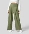 Hoch taillierte olivgrüne weite Hose mit lockerer Passform und einem eleganten Fall - S / Unterteile / Armeegrün
