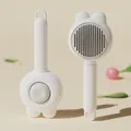 White self-cleaning slicker brush for pet grooming with cute bear ear design - Bag Packaging / White
