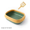 Small green and yellow semi-open plastic cat litter box with a matching litter scoop - S / Yellow-Green