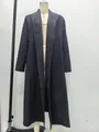 Elegante abrigo largo de lana negro extragrande para mujer con diseño frontal abierto - S / Tops / Negro
