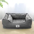 Washable gray corduroy dog bed sofa with cartoon dog print for small pets deep sleep - One Size 50x40x20cm / Pencil Gray