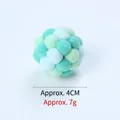 Handmade colorful pom-pom cat toy ball in soft mint and blue shades for indoor cat play - 4CM Diameter / Teal