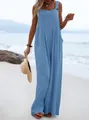 Mono de mujer sin mangas con pernera ancha en azul polvoriento y detalles de botones - 3XL / Verde azulado