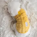 Bright yellow fuzzy quilted pet winter vest with integrated leash D-ring for small dogs - XS / Yellow