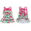 Front and back view of tropical fruit print pet dress with pink straps for small dogs - XS / Dresses / Watermelon & Coconut