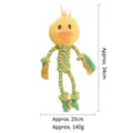 Yellow duck plush dog chew toy with braided green cotton rope limbs 34cm x 25cm - Duck