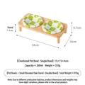 Elevated checkered ceramic pet bowl set with a minimalist double-hole oak wood stand - Bowl + Double Stand (Parallel) / Green