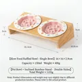 Ciotole per cani in ceramica rialzate anti-ingozzamento con supporto in bambù e motivi - Piatto Slow Feeder Pois Cartoon / Doppie Ciotole + Supporto Doppio Inclinato / Rosa