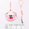 Pink cute pet harness and leash set with ruffled cherry decoration for small dogs - S / Pink