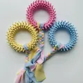 Set mit drei farbenfrohen Stachelring-Hundespielzeugen mit geflochtenem Stoffschwanz - Stachelring mit Stoffstreifen / Zufällige Farbe / Mehrfarbig
