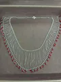 French style silver beaded hollow necklace with red crystal tassels - Silver-Red