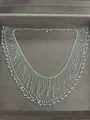 Elegant French style silver beaded fringe necklace featuring pink crystal bead accents - Silver-Pink
