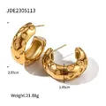 Σκουλαρίκια κρίκοι από ανοξείδωτο ατσάλι 18k με σχέδιο καρδιάς, διαμέτρου 2,97 cm - Χρυσά Σκουλαρίκια Κρίκοι με Αυλάκωση Καρδιάς (JDE2305113-AE)