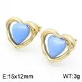 Pendientes de corazón hueco dorados con centro de esmalte azul claro, tamaño 15x12 mm. - Chapado en oro 14K