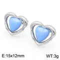 Pendientes de corazón azul cielo de acero inoxidable hueco 15x12mm ligero de 3g - Color acero