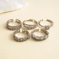 Élégant ensemble de cinq bagues réglables en zircone cubique argentée au style vintage - Ouvert Réglable / Argent (Ensemble de 5 pièces)