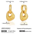 Pendientes de aro de acero inoxidable dorado con textura martillada y dimensiones - Estilo Martillado Irregular Oro Arena (JDE0106062)