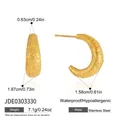 Pendientes de aro de acero inoxidable con textura de oro arena, hipoalergénicos - Estilo Forma C Martillado Oro Arena (JDE0303330)