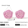 Detail view of pink rose stainless steel earrings with dimensions and weight info. - 20x18mm / Light Pink (NB-E2081)