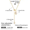 Adjustable gold plated stainless steel Y necklace featuring teardrop zircon pendants - Waterdrop Style (JDN0307058-1)