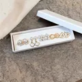 Ensemble de 6 paires de boucles d'oreilles perles et géométriques style français - Or-Blanc