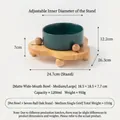 Ciotola per animali in ceramica verde opaco con supporto regolabile in legno di caucciù - Ciotola dritta opaca medio-grande [Verde] + Supporto singolo medio con sfere