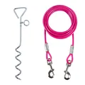 Durable dog tie-out stake and pink steel cable set for secure outdoor pet containment - 3 Meters / 6mm Rose Red Steel Wire Rope + Chrome Stake