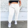 Stylish women's white high-waisted drawstring sweatpants with elastic jogger cuffs - 3XL / Bottoms / White