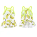 Detail view of pet summer dress with cute banana patterns and ruffled hem design - XS / Dresses / Banana