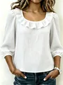 Blouse blanche élégante pour femmes avec encolure à volants et manches bouffantes - XS / Hauts / Blanc