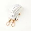 White portable pet water bottle shoulder strap with cute cartoon bear pattern and gold clips - Crossbody Strap / Gray