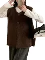 Gilet in maglia marrone senza maniche da donna in stile retrò con vestibilità ampia - Taglia Unica [40-60kg] / Top / Caffè