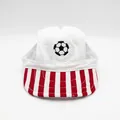 Pet soccer themed sun hat with ear holes and red and white striped visor detail - S / Red