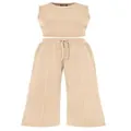 Women's 2-piece knitted sleeveless tank top and wide-leg pants lounge set in beige - Apricot