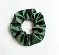 Dark green satin silk scrunchie for hair buns with an elegant glossy smooth finish - Dark Green