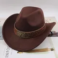 Vintage brown wool felt Western cowboy hat with decorative floral band and bull buckle - One Size 57-58cm / Bull Head Print / Coffee