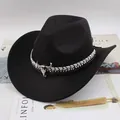 Classic black felt western cowboy hat featuring silver bull skull emblem and studded band - One Size 57-58cm / Two-Tone Bull Head / Black