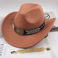 Vintage camel wool felt Western cowboy hat featuring decorative band and star buckle - One Size (57-58cm) / Five-Pointed Star with Rope / Caramel color