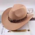 Vintage western style cowboy hat in beige felt with decorative bull head leather band - One Size (57-58cm) / Diagonal Bull Head / Camel
