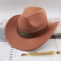 Vintage brown felt western cowboy hat featuring floral band and bull head buckle decoration - One Size (57-58cm) / Bull Head Print / Caramel color