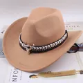 Camel felt western cowboy hat with decorative bull head emblem, braided band and metal studs - One Size (57-58cm) / Two-Tone Bull Head / Camel