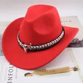 Red western cowboy hat in wool felt with decorative bull skull and studded band accessory - One Size (57-58cm) / Two-Tone Bull Head / Red