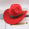 Red ethnic Western cowboy hat with wool felt and vintage bull head buckle design - One Size 57-58cm / Bull Head Print Style / Red