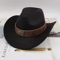Classic black felt Western cowboy hat with vintage brown bull head buckle band. - One Size 57-58cm / Bull Head Print Black