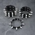 Punk-Stil schwarzes Lederarmband-Set mit silbernen Metallspikes für einen mutigen Look - 3-teiliger Spike Stil (8) / Schwarz