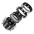 4-teiliges Punk-Rock-Gothic-Armbandset aus schwarzem Leder mit silbernen Spikes - 4-teiliger Gothic Stil (9) / Schwarz