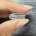 Elegant silver multi-layer geometric stackable ring featuring sparkling pavé crystals - Size 7 / Multi-layer Geometric Style (F1739) / F1739 White Gold